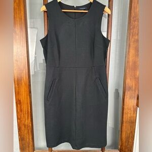 LANDS END Womens Sleeveless Ponte Sheath DRESS - Size 14 Black w/Pockets LBD